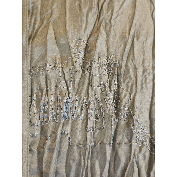 Chico's Size 1(10) Green Crinkle Silk Embroidered Long Sleeve Button Down Blouse - Picture 5 of 7